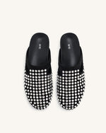 Mules plates en cristal artificiel Athena - Noir