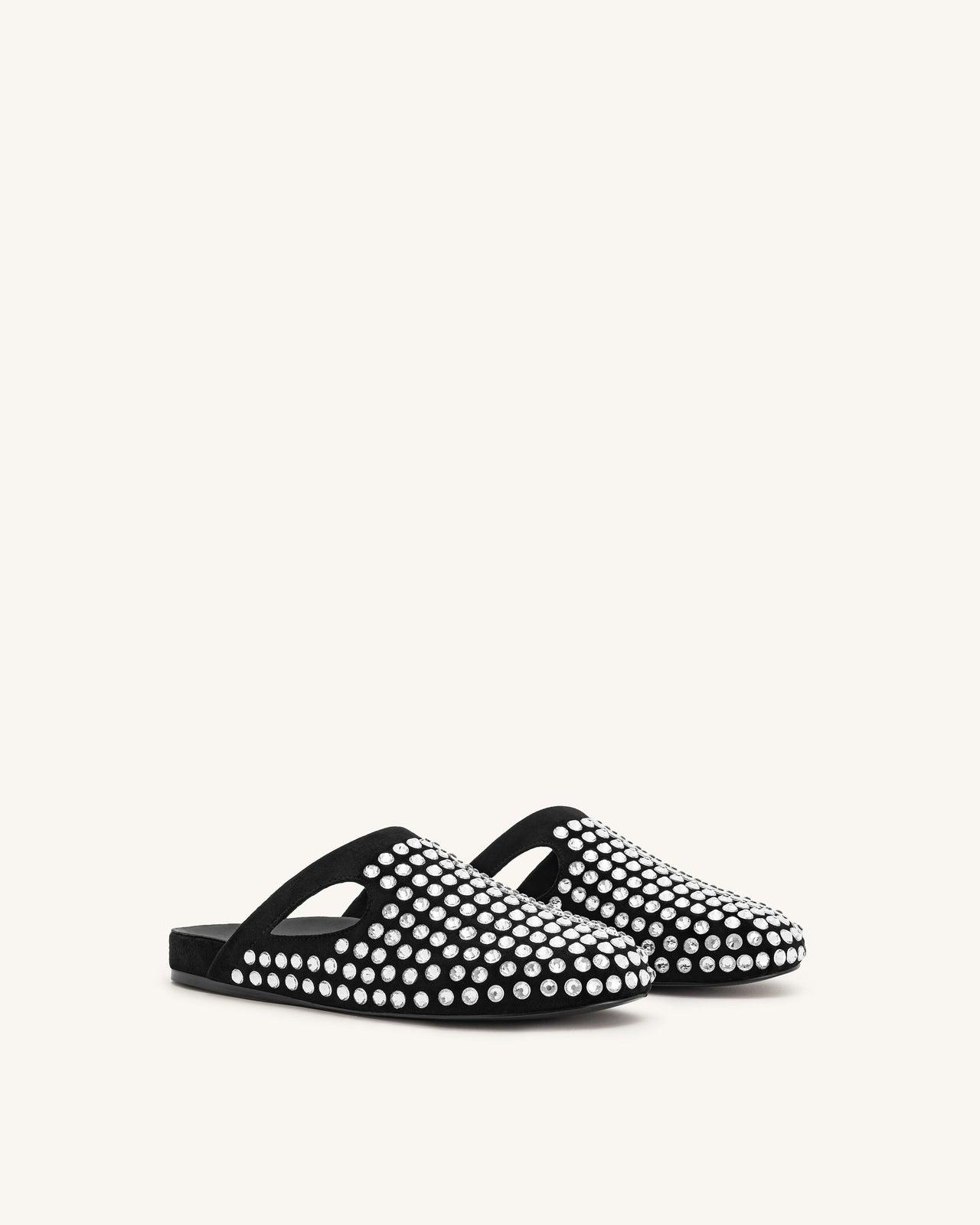 Mules plates en cristal artificiel Athena - Noir