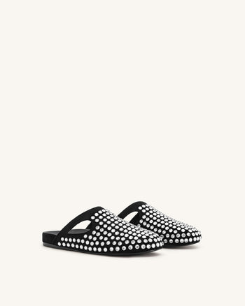Mules plates en cristal artificiel Athena - Noir