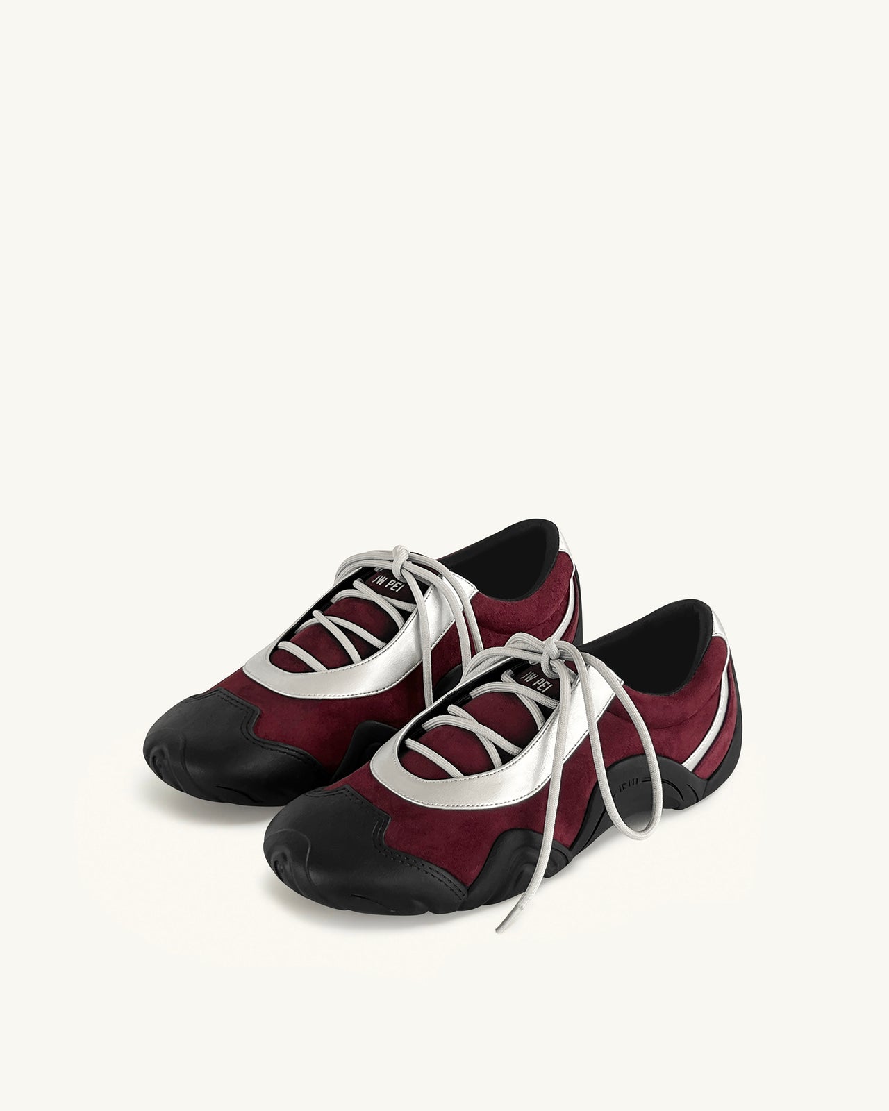 Baskets ballerines à lacets Caitlin en faux suède - Bordeaux et gris clair