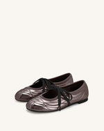 Ballerines Erika à Surpiqûres et Lacets – Marron Foncé