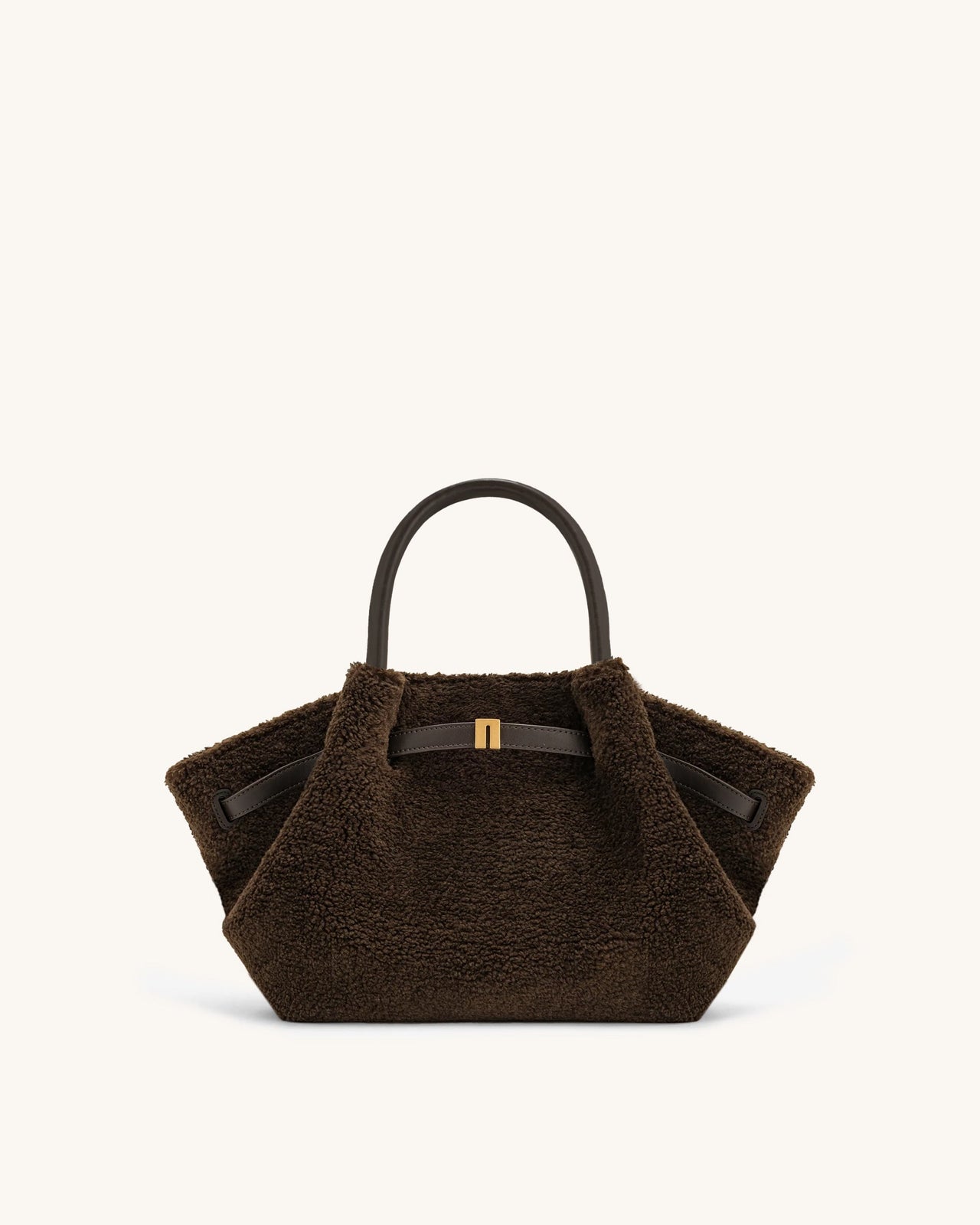 Petit sac cabas en fausse fourrure Hana – Marron foncé