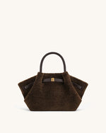 Petit sac cabas en fausse fourrure Hana – Marron foncé