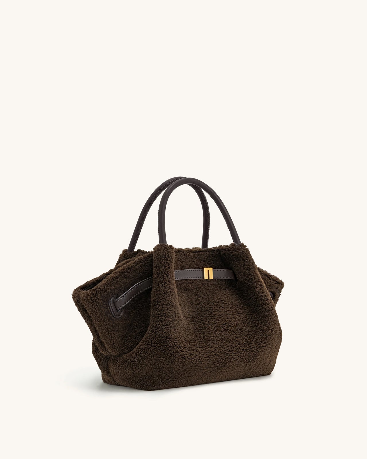Petit sac cabas en fausse fourrure Hana – Marron foncé