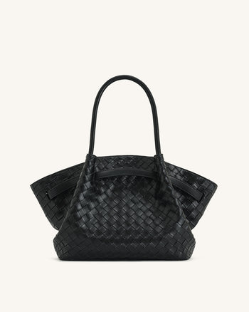 Sac cabas moyen Hana à texture tressée – Noir