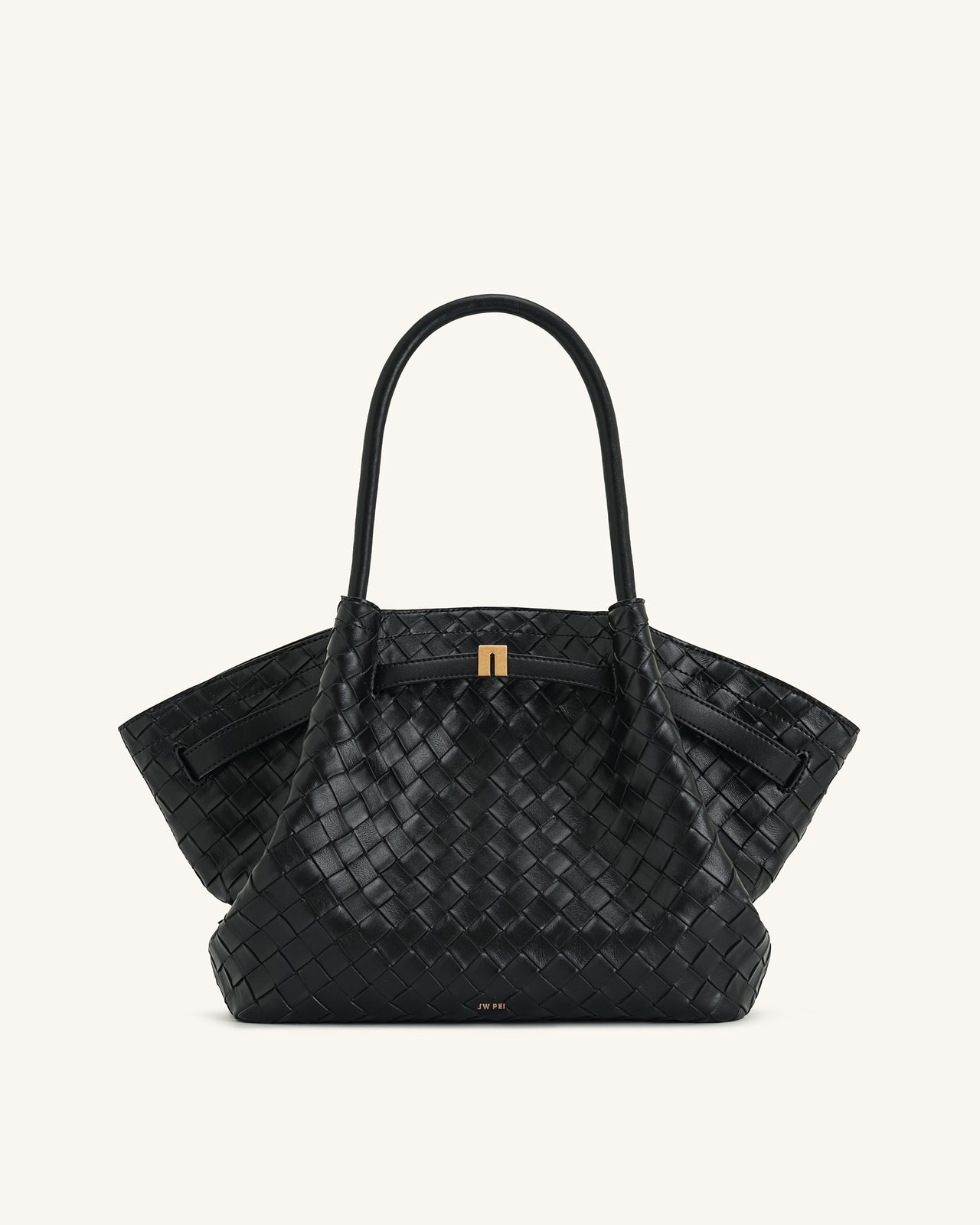 Sac cabas moyen Hana à texture tressée – Noir