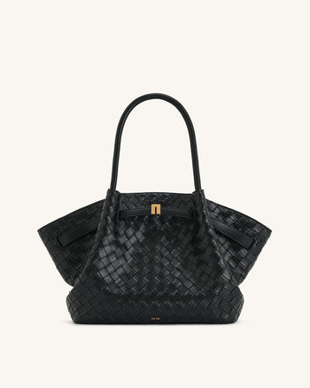 Sac cabas moyen Hana à texture tressée – Noir