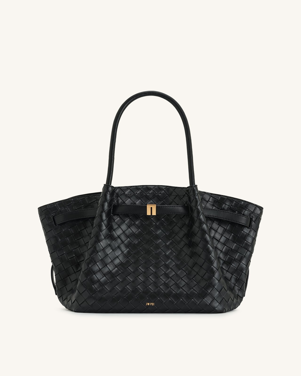 Sac cabas moyen Hana à texture tressée – Noir