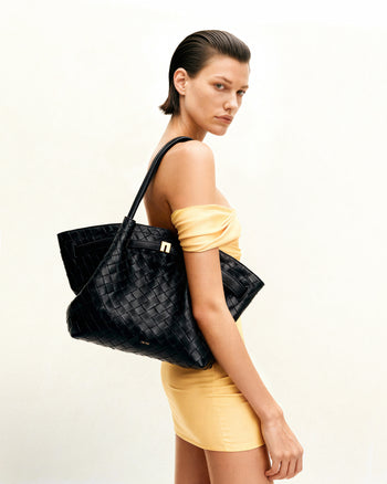 Sac cabas moyen Hana à texture tressée – Noir