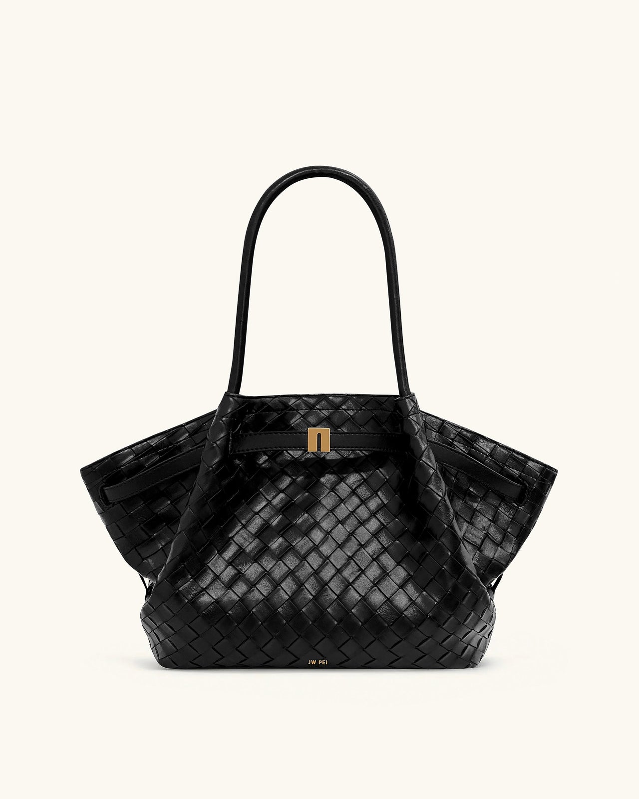 Sac cabas moyen Hana à texture tressée – Noir