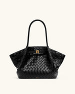 Sac cabas moyen Hana à texture tressée – Noir