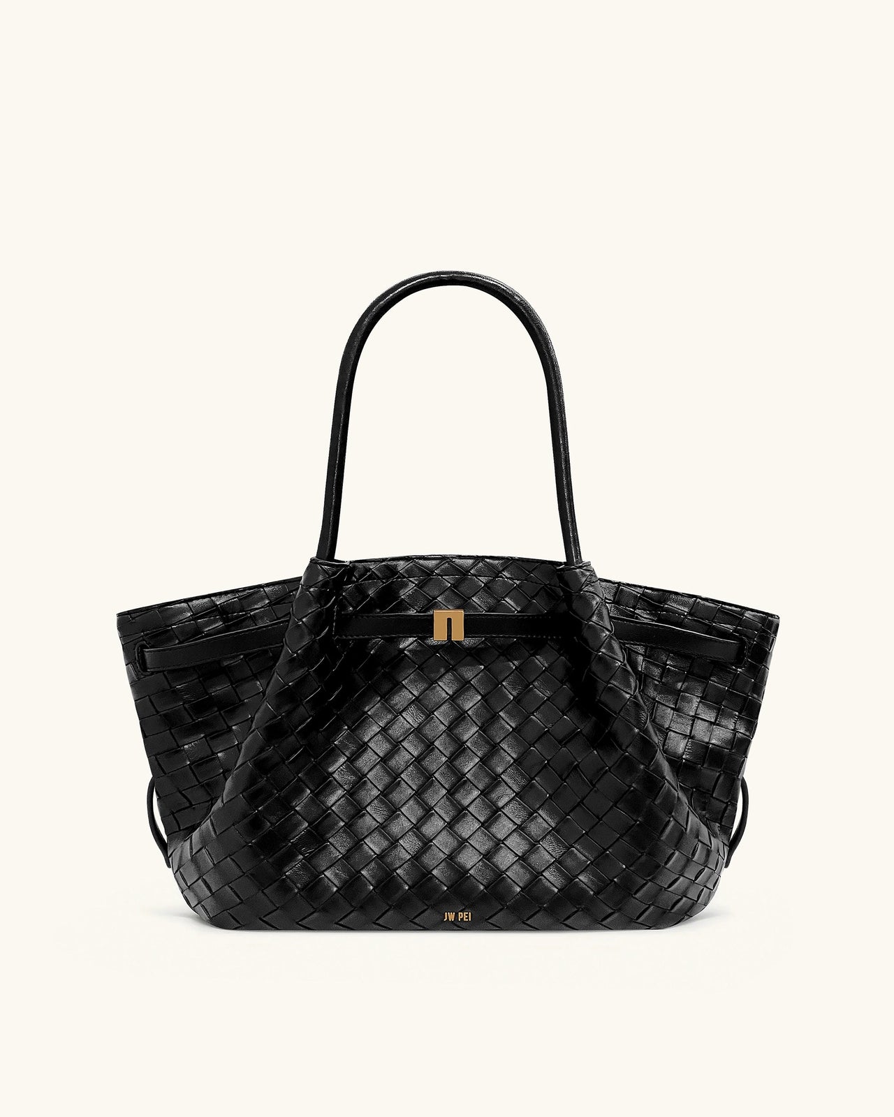 Sac cabas moyen Hana à texture tressée – Noir