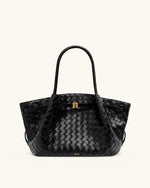 Sac cabas moyen Hana à texture tressée – Noir