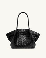 Sac cabas moyen Hana à texture tressée – Noir
