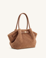 Sac cabas moyen en fausse fourrure Hana – Marron café