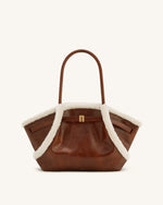 Sac cabas moyen à garniture imitation peau de mouton Hana – Marron