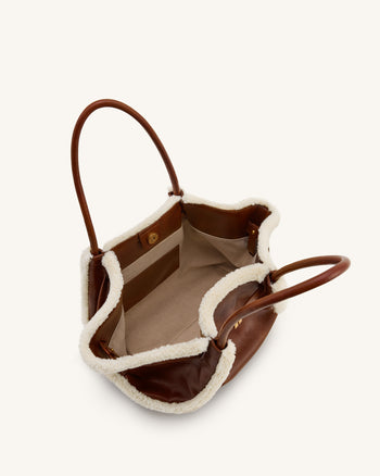 Sac cabas moyen à garniture imitation peau de mouton Hana – Marron