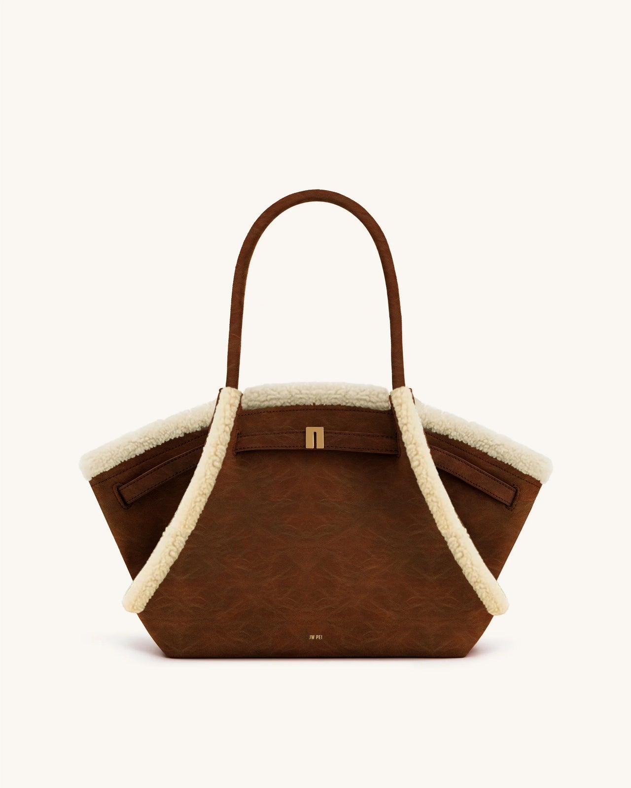 Sac cabas moyen à garniture imitation peau de mouton Hana – Marron
