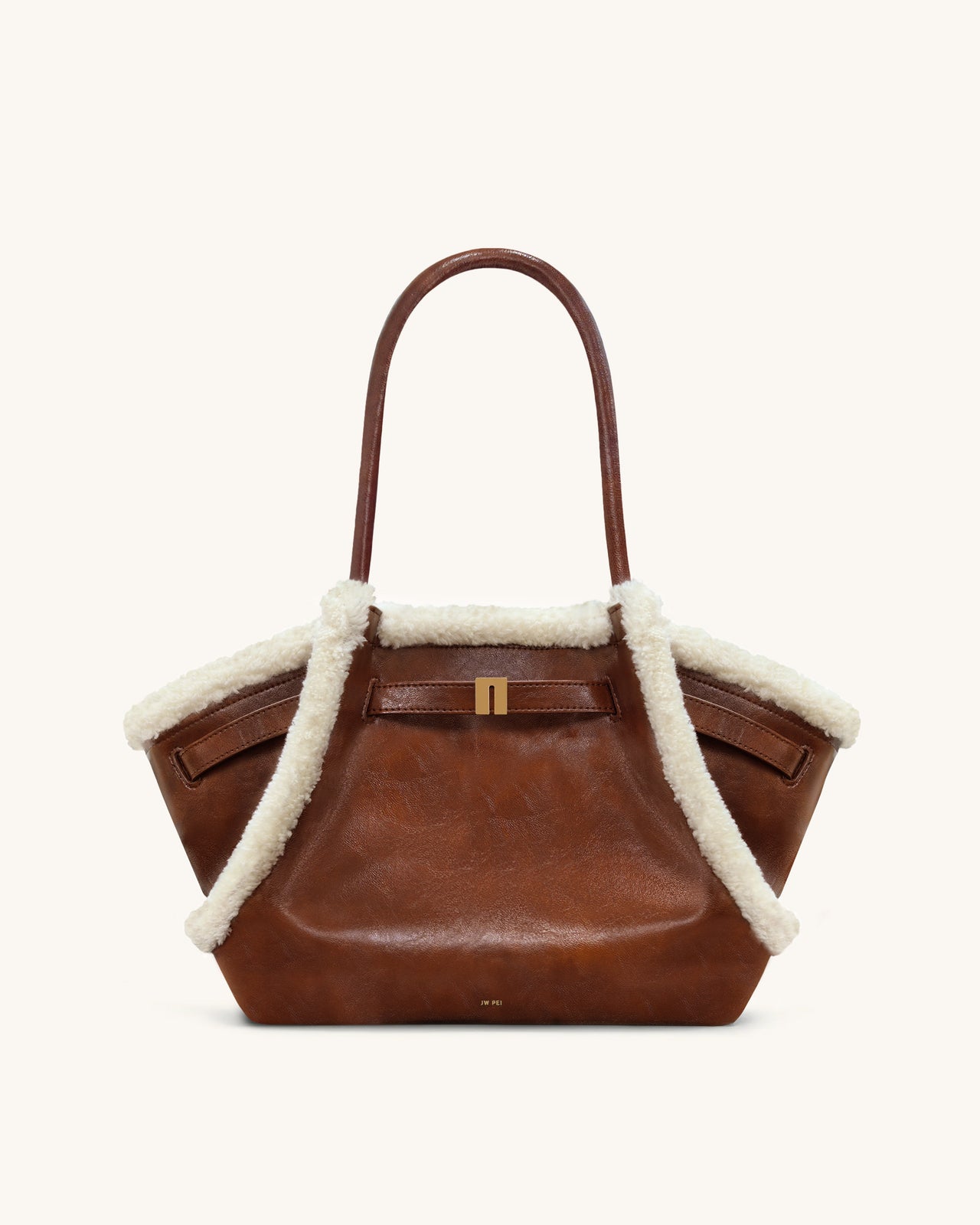 Sac cabas moyen à garniture imitation peau de mouton Hana – Marron