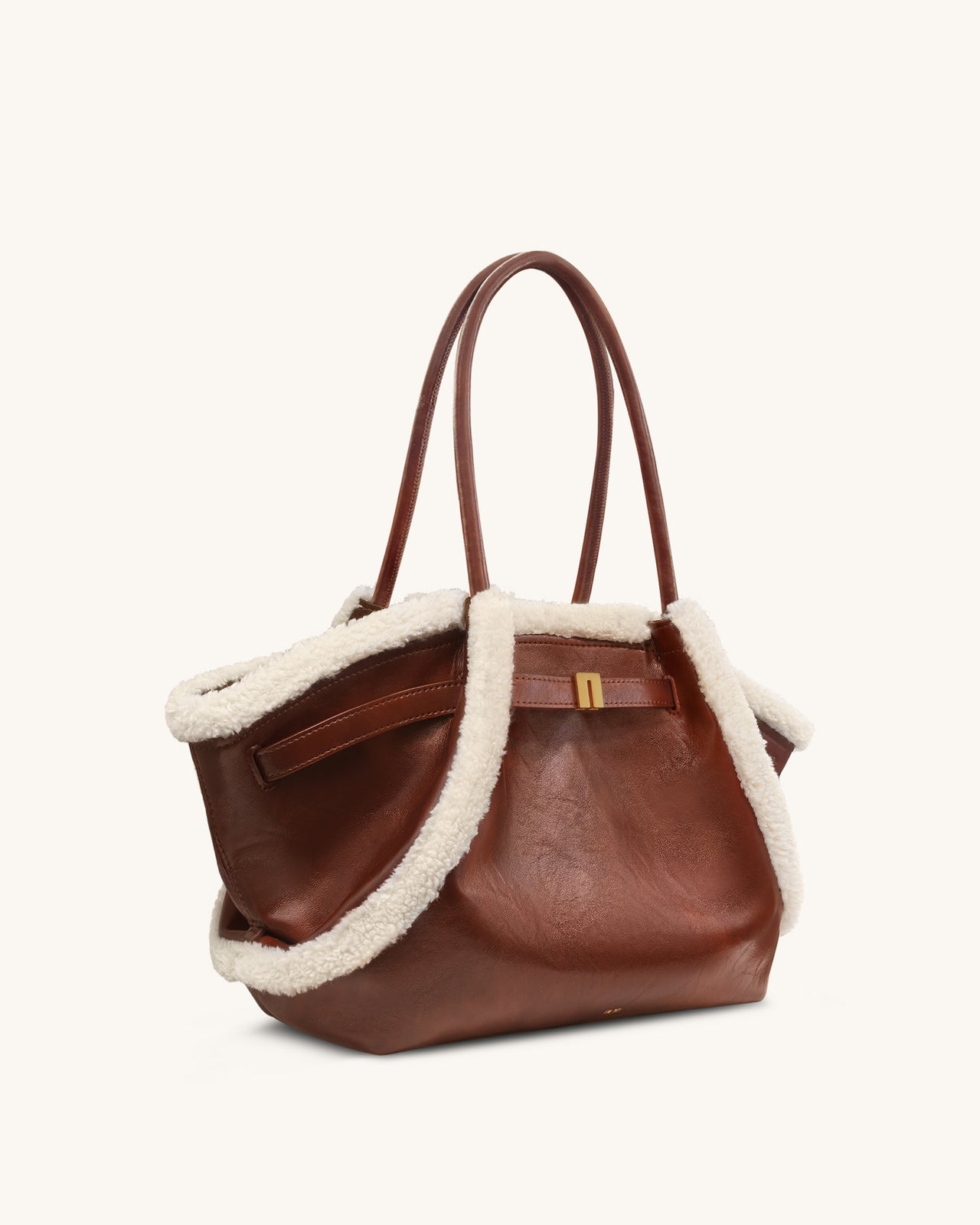 Sac cabas moyen à garniture imitation peau de mouton Hana – Marron