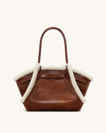 Sac cabas moyen à garniture imitation peau de mouton Hana – Marron
