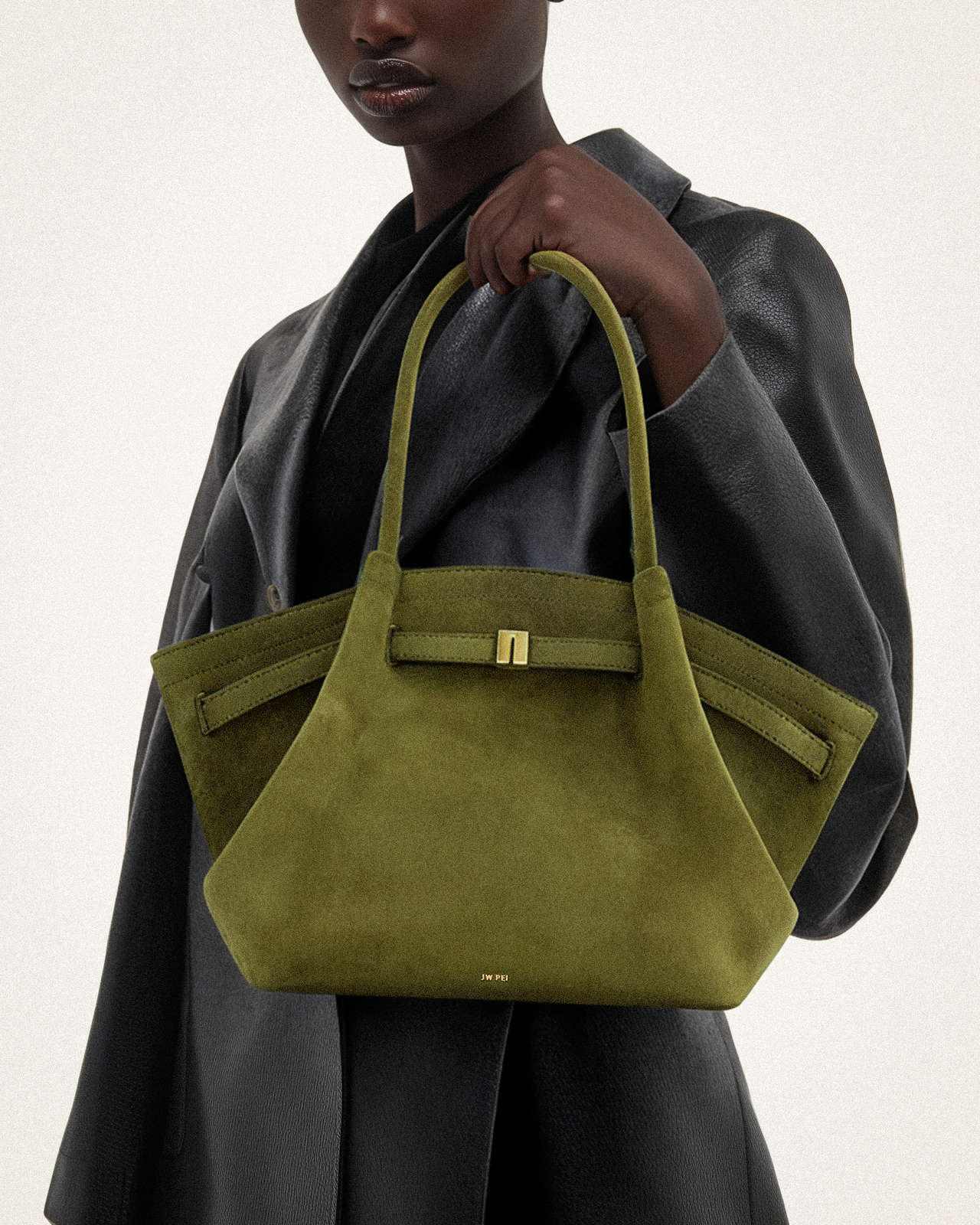 Sac fourre-tout moyen en similicuir suédé Hana - Vert Olive Foncé
