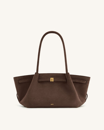 Hana Sac cabas large en simili daim - Marron foncé