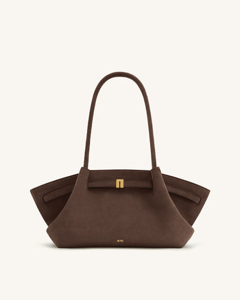 Hana Sac cabas large en simili daim - Marron foncé