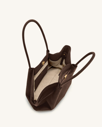 Hana Sac cabas large en simili daim - Marron foncé