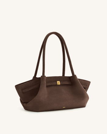 Hana Sac cabas large en simili daim - Marron foncé
