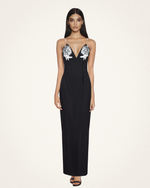 Robe longue noire Ayliua avec encolure cœur ornée de strass - Noir