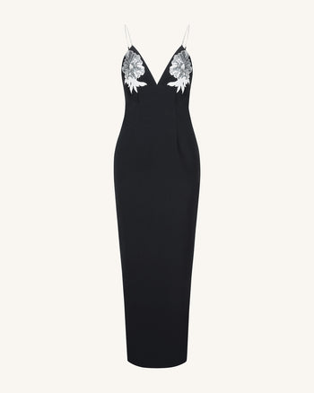 Robe longue noire Ayliua avec encolure cœur ornée de strass - Noir