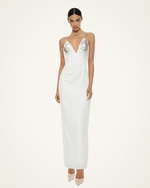 Robe longue blanche Ayliua avec décolleté en cœur orné de strass - Blanc