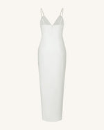 Robe longue blanche Ayliua avec décolleté en cœur orné de strass - Blanc