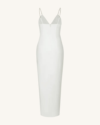 Robe longue blanche Ayliua avec décolleté en cœur orné de strass - Blanc
