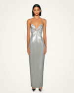 Robe longue argentée Ayliua avec décolleté en cœur orné de strass - Argent