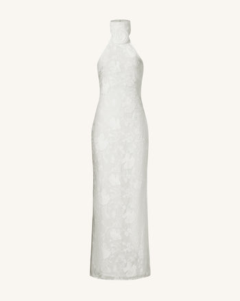 Robe longue blanche à col halter en dentelle florale Uliana - Blanc