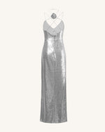 Robe longue argentée Heisey avec paillettes et rosettes - Argent