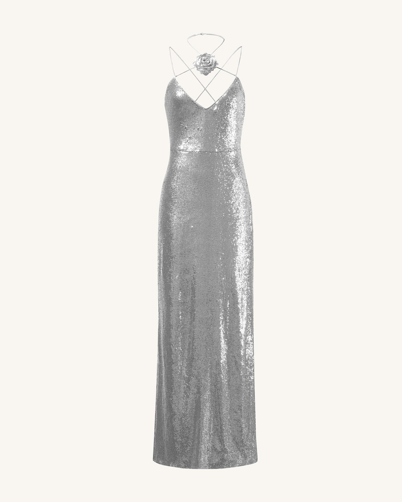 Robe longue argentée Heisey avec paillettes et rosettes - Argent