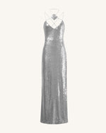 Robe longue argentée Heisey avec paillettes et rosettes - Argent