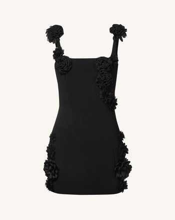 Robe Mini Noire avec Appliqué Rosette Elaina - Noir
