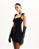 Robe Mini Noire avec Appliqué Rosette Elaina - Noir