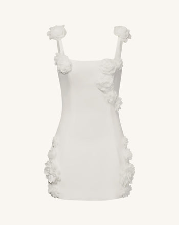 Robe mini Elaina à appliques de roses blanches - Blanc