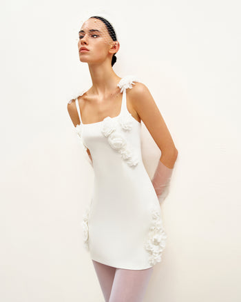 Robe mini Elaina à appliques de roses blanches - Blanc