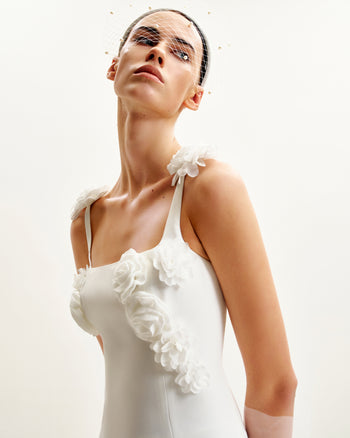 Robe mini Elaina à appliques de roses blanches - Blanc