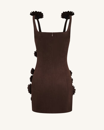 Elaina Robe Mini à Appliques Rosette - Marron Chocolat