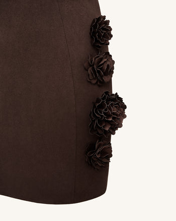 Elaina Robe Mini à Appliques Rosette - Marron Chocolat