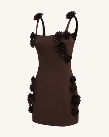 Elaina Robe Mini à Appliques Rosette - Marron Chocolat