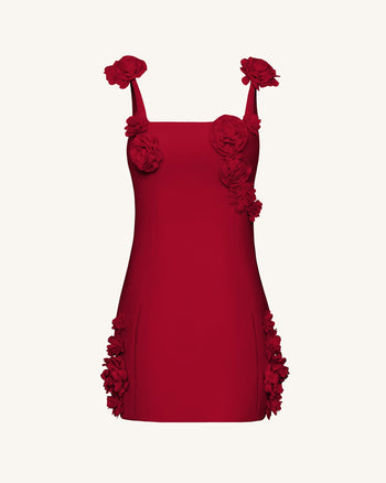 Elaina Robe Mini à Appliques Rosette - Rouge