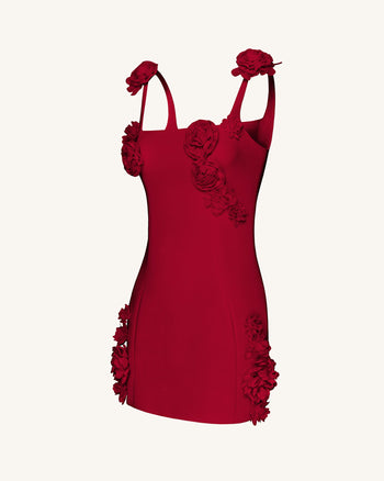 Elaina Robe Mini à Appliques Rosette - Rouge
